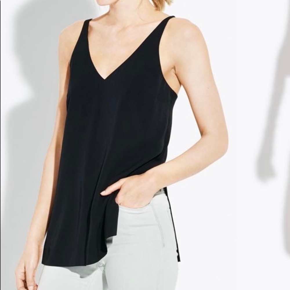 AYR atlas silk cami tank top v neck sleeveless black side slit camisole small